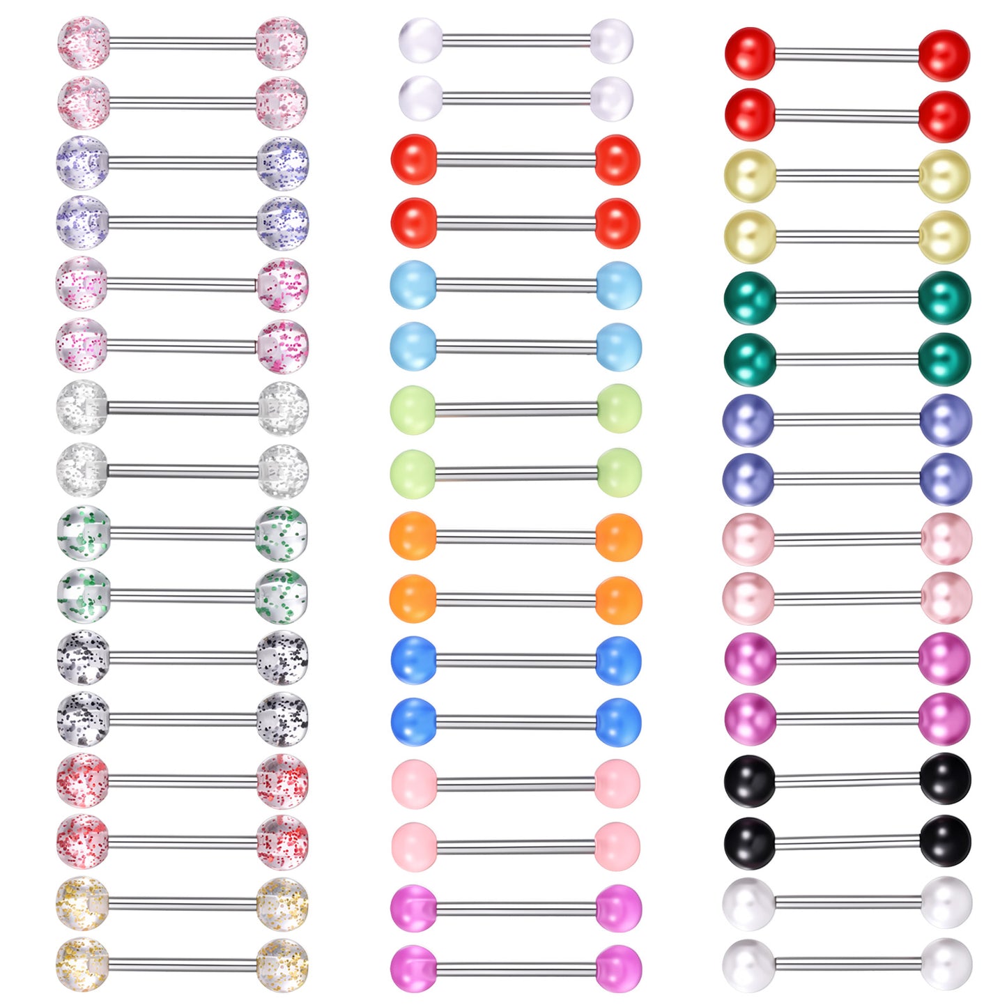 Tucnoeu 48 Pcs 14G Stainless Steel Nipple Rings, 16mm Bar Nipple Piercing Jewelry, Acrylic Glow in Dark Nipples Piercing Jewelry Set for Women Cute Nipples Rings Set Nipplerings Piercings Jewelrys