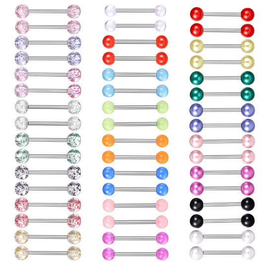 Tucnoeu 48 Pcs 14G Stainless Steel Nipple Rings, 16mm Bar Nipple Piercing Jewelry, Acrylic Glow in Dark Nipples Piercing Jewelry Set for Women Cute Nipples Rings Set Nipplerings Piercings Jewelrys