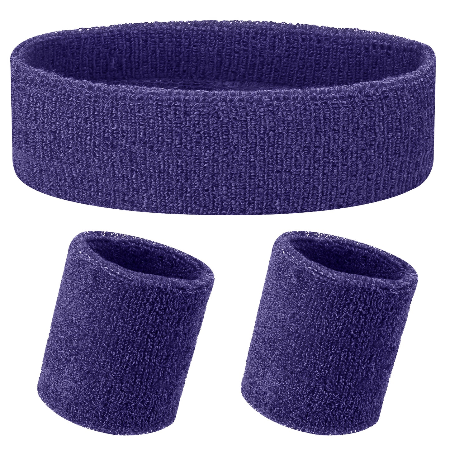 Yolev 3Pieces Sweatband Set, Sports Headband and Wristbands, Set of 1 Headband and 2 Wristbands, for Athletic Men and Women, Black and Neon Green, One Size(Purple)