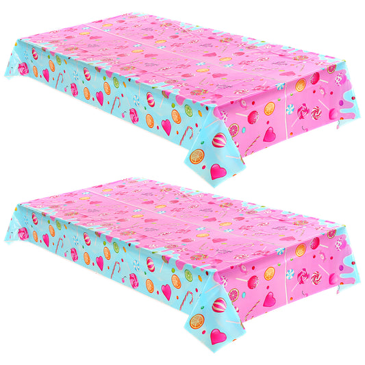 HekouJiub 2 Pcs Candy land Plastic Tablecloth Christmas Candyland Table Cover Colorful Lollipop Table Covers for Christmas Birthday Parties Baby Showers(42.5x70.8Inch)