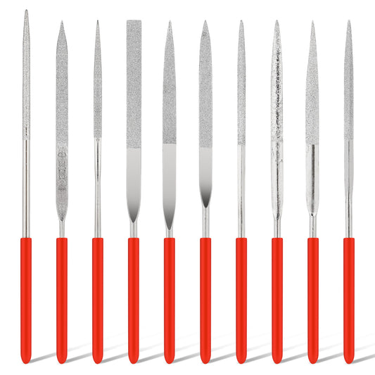 Metal File Needle Files Set, 10pcs Diamond Needle File Set for Metal Files for Steel, Mini Needle Files for Jewelers Glass Wood Carving Craft, 140mm Total Length, Red and Silver