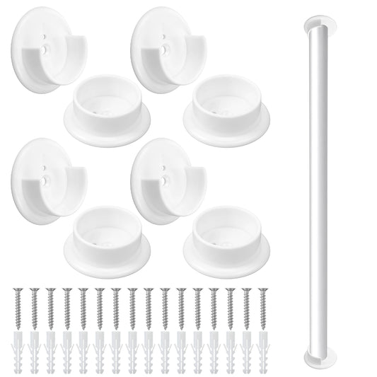 8PCS Closet Rod Holder, Closets Bracket for Rods, Plastic Closet Pole Socket, Screw-on Accessories, Suitable for Wardrobes, Home Bathrooms (White)