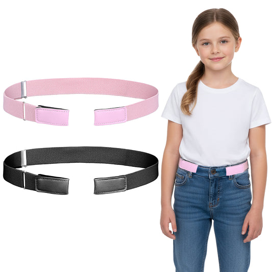 Josojoou 2PCS No Buckle Elastic Belt, Comfortable Stretch Invisible Belt, Adjustable Elastic Waist Belts, Unisex, Fashionable and Versatile, 17-27In