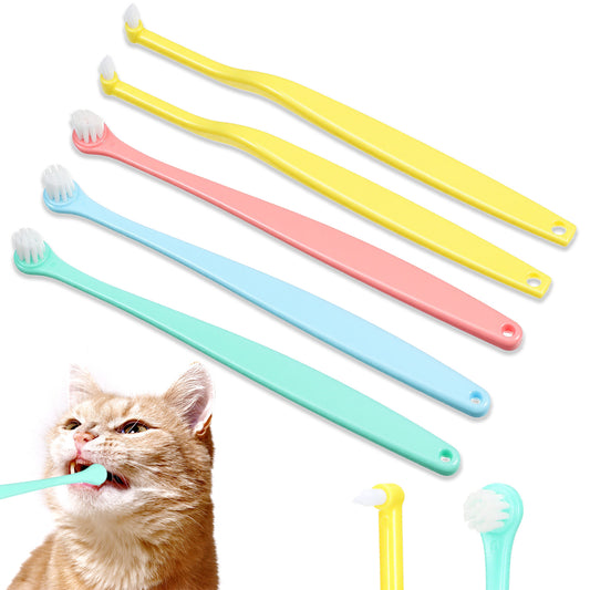 Micro Head Toothbrush for Small Dogs and Cats, 5-Pack Round & Pointed Pet Toothbrush with Soft Bristles, Multi-Angle Design for Easy Reach & Deep Cleaning, Gentle Oral Hygiene Care Kit