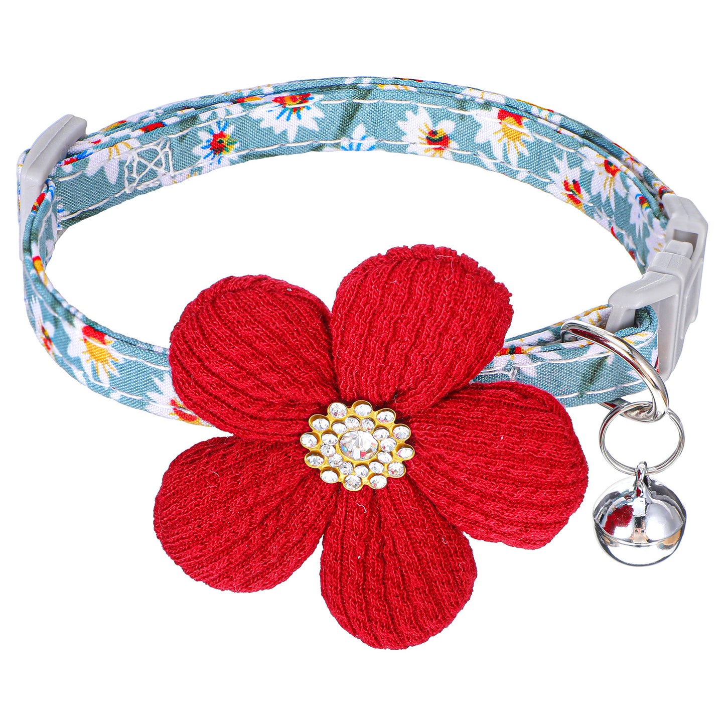 Small Dog Collar with Flower, Puppy Collar for Girl Dog Collars for Small Dogs Cute Collars with Bell, Adjustable Length Neckband (Green)