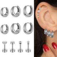 Chunky Gold Hoops Earrings for Women, Silver Earring Stack,Small Stud Hoop Earrings,Multiple Piercing Dainty Earring Stacks Cute Silver Cartilage Jewelry Trendy Gifts