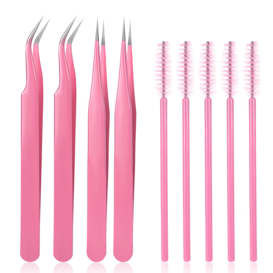 Lash Tweezers Stainless Steel Eyelash Extension Tweezers Straight and Curved Tip Eyelash Tweezers for Eyelash Extensions Professional Eyelash Tweezers Antistatic