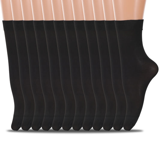 HekouJiub 6 Pairs Nylon Socks Tight Sheer Knee High Stockings for Women, Transparent Black Sheer Stocking Socks with Reinforced Toes Elastic Knee High Nylons Stockings for Women