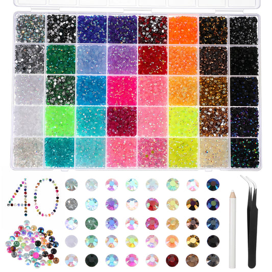 Yolev 40 Colors Bedazzling Kit 32000pcs Rhinestones for Bedazzling 3mm Flatback Nail Gems Bling Resin Bedazzlings Gems with Tweezer and Pickup Pen for Craft Nail Clothes Shoes DIY Decoration