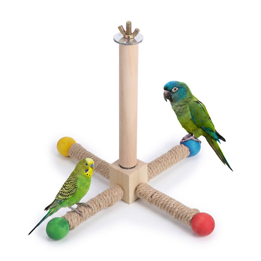 Bird Perch Stand Toy 360° Rotating Parakeet Toys Wooden Exercise Wheel Parrot Toy Bird Cage Accessories Perch for Cockatiels Parakeets Lovebirds Conures Finches Budgies(4 Stands)