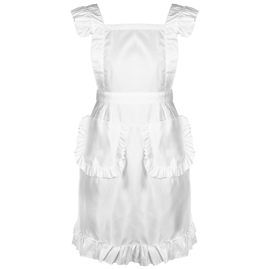 Tucnoeu Aprons for Women with Pockets, Ruffle Retro Apron Dress Waitress Costume Kitchen Cooking Baking Cleaning Maid Costume
