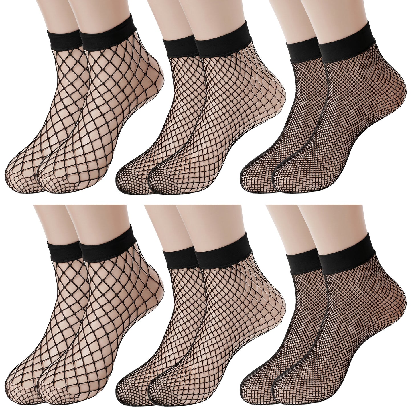 Yolev 6 Pairs Fishnet Socks for Women Black Mesh Socks, Ultra Thin Lace Sheer Ankle Socks Nylon Ankle Stockings for Women Summer Wear