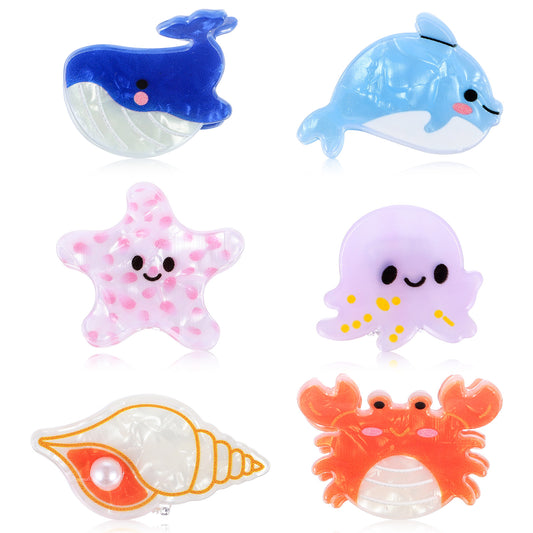 6Pcs Mini Ocean Animal Hair Clips Cute Sea Small Claw Clips Acrylic Animals Ocean Hair Clips Beach Hairs Accessories with Sturdy Grip for Women