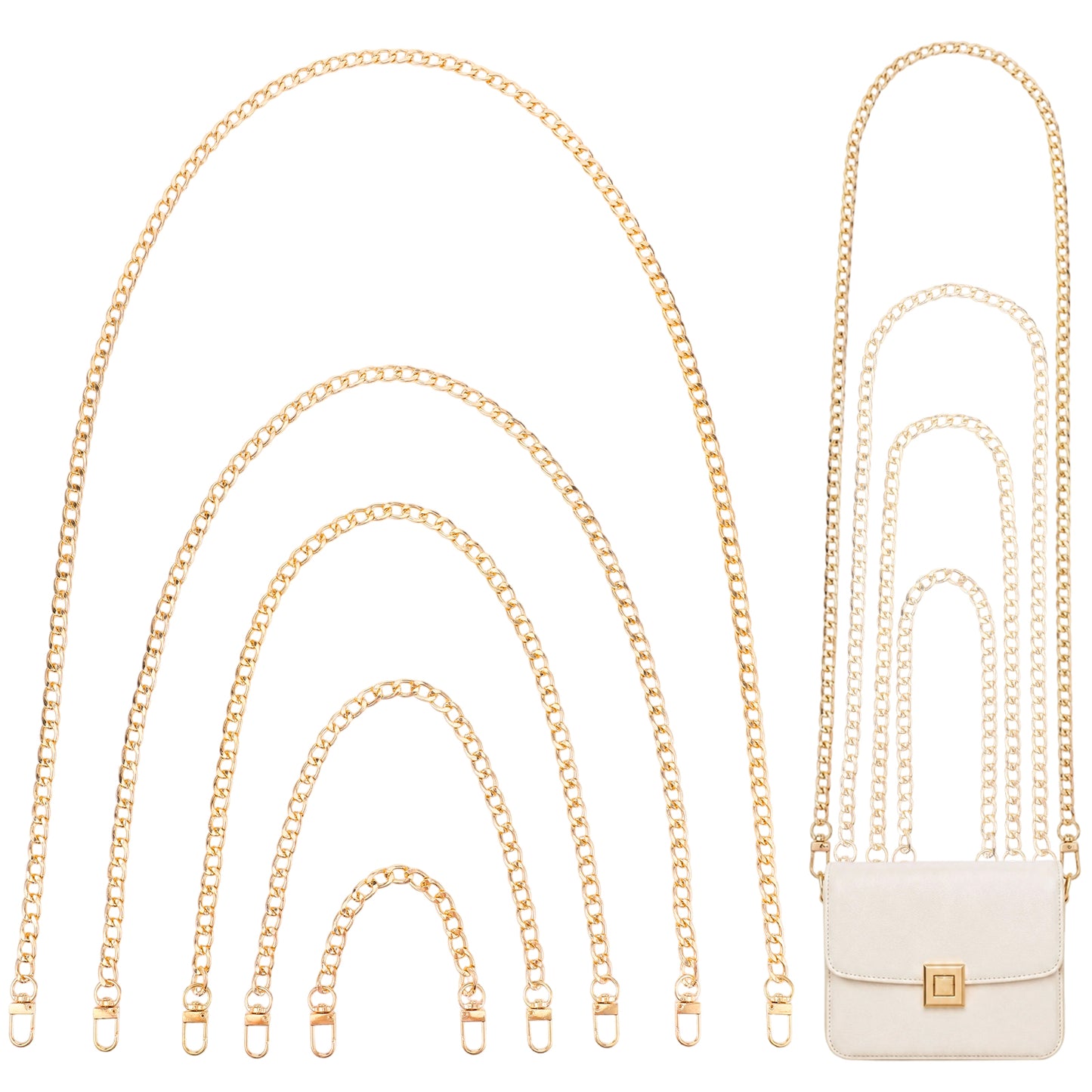 5PCS Gold Chain for Purse - Gold Purse Chain Crossbody Chain Replacement Accessories for Handbags Purses Shoulder Bags - Metal Alloy Belt Chain Extender for DIY Bag Decoration Supplies