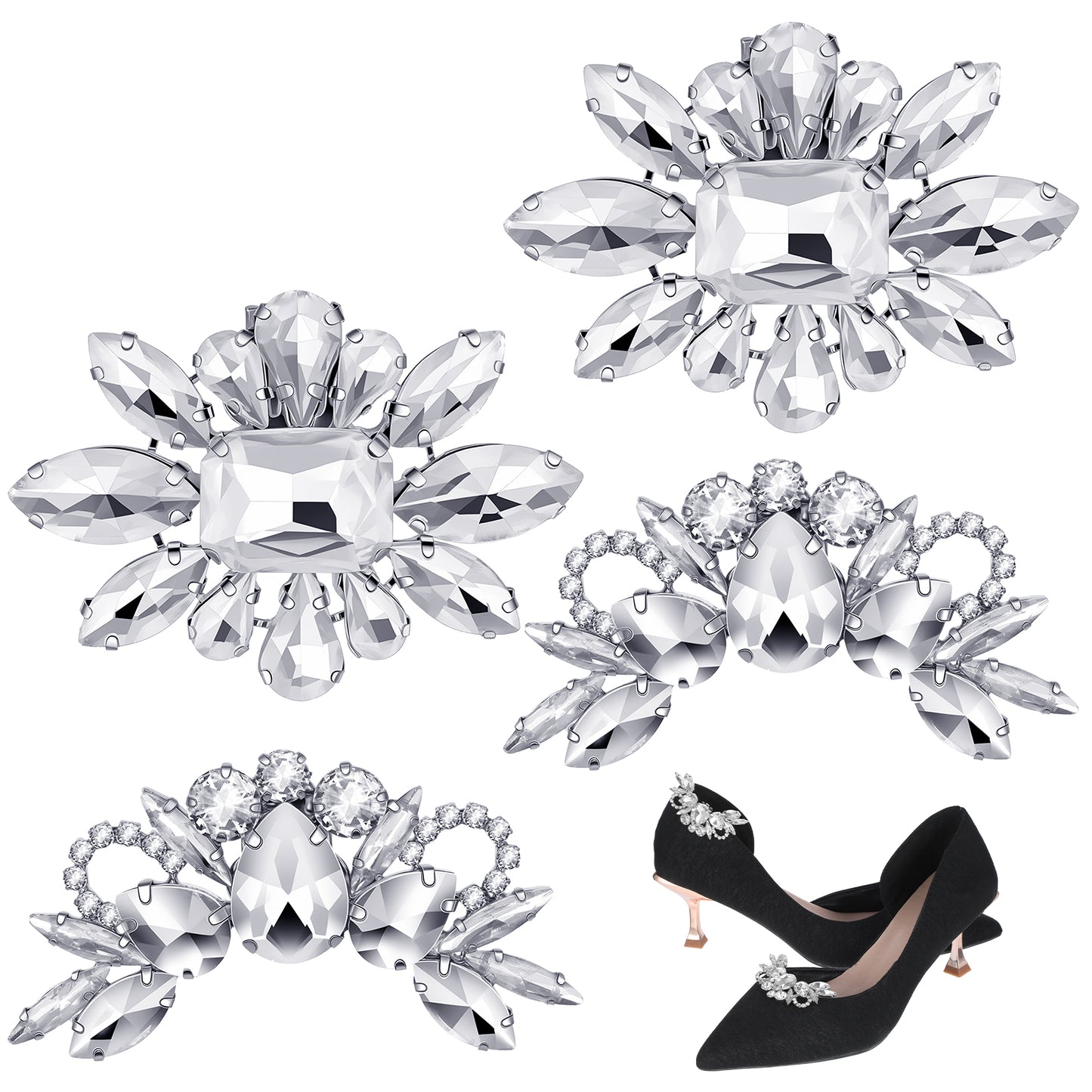 Yolev 4 Pcs Crystal Shoe Clips - Rhinestone Shoe Clips women Shoes Decoration For High Heels Bridal Wedding Prom Party Accessories