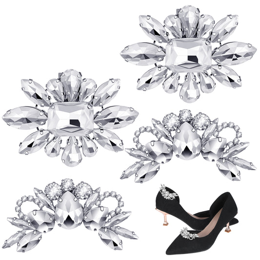 Yolev 4 Pcs Crystal Shoe Clips - Rhinestone Shoe Clips women Shoes Decoration For High Heels Bridal Wedding Prom Party Accessories