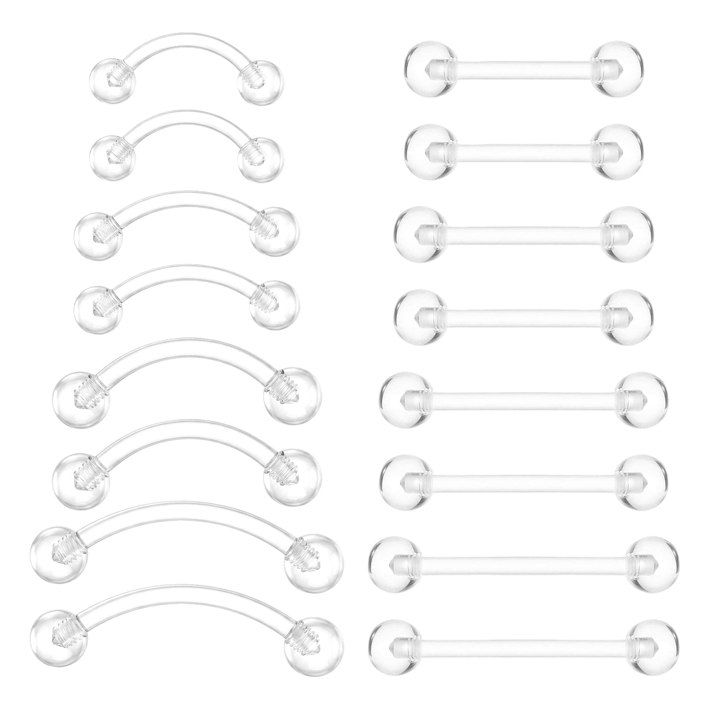 DIVINA VITAE 16pcs Clear Acrylic Nipple Rings, 14g 1.6mm Barbell Piercing Jewelry with 12/14/16/18mm Bar Length, Flexible Plastic Retainers for Nipple Tongue Lip Eyebrow