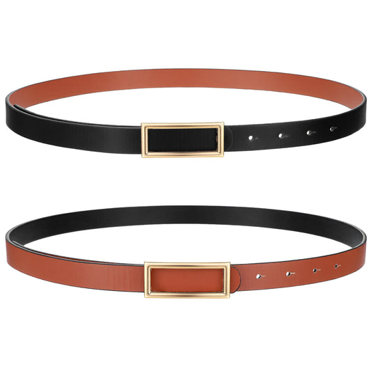 Telooco Women Reversible Skinny Belt, Two-in-One Faux Leather Women Belt with Gold Buckle Thin Waist Belts for Jeans Pants Dresses (Black/Brown)