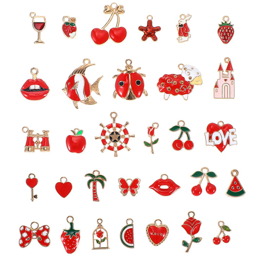 Tucnoeu 31pcs Mixed Enamel Charms,Gold Charms for Jewelry Making,Cute Charms for Bracelets Making Bulk Lot Necklace Earrings Bracelet DIY Craft Findings
