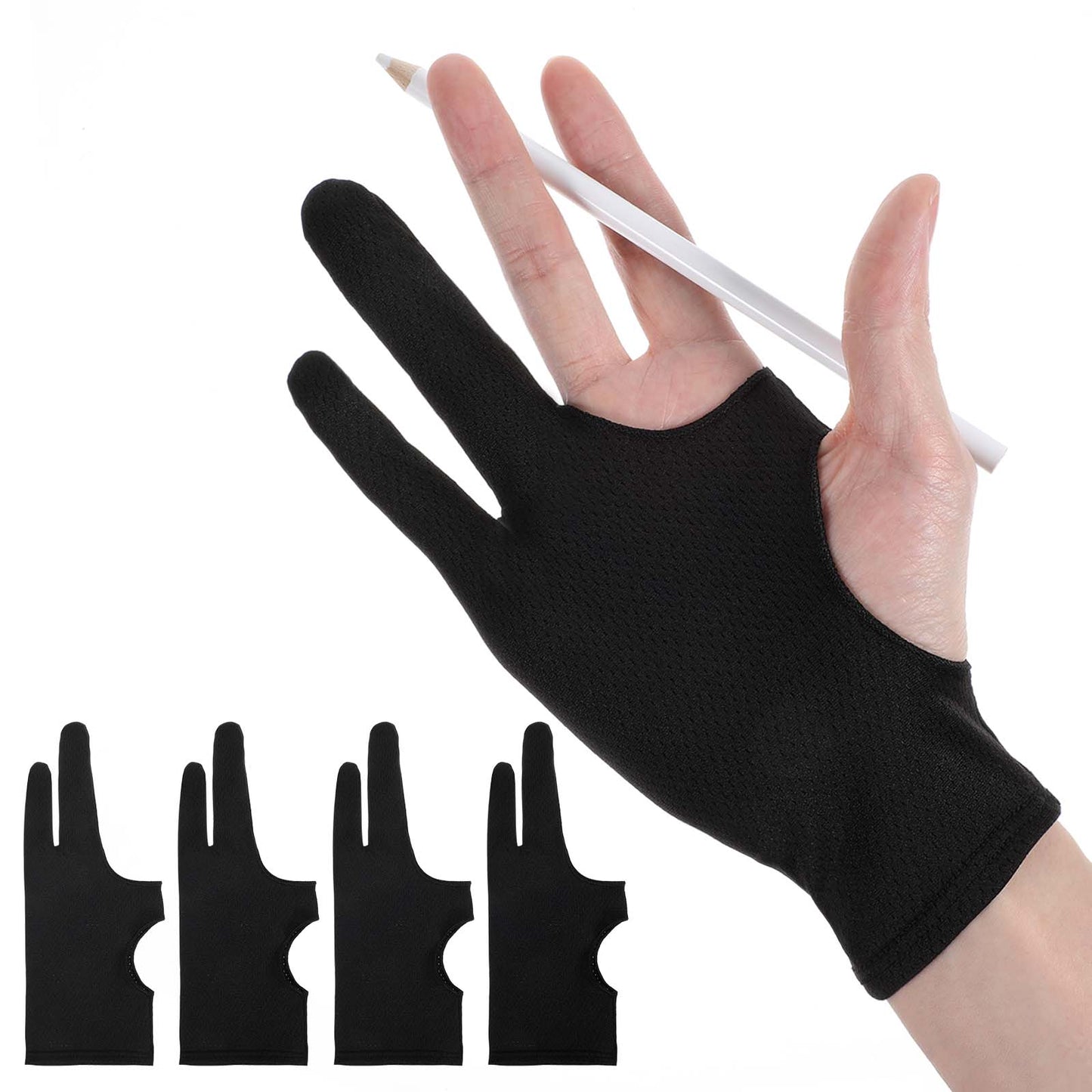 HekouJiub 4 Pcs Black Artist Glove for Pad Touch-Proof Digital Drawing Glove Left and Right Hand Breathable Palm Rejection Glove Two Finger Art Glove for Pad Paper Sketching Drawing Tablet