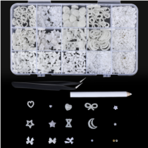 1000pcs 3D Bow Charms for Nails Assorted Nail Bows Flatback Pearl Heart Star Moon Bow Nail Charms Cute Nail Gems with Tweezer Picker Tools for Nail Decor(White)