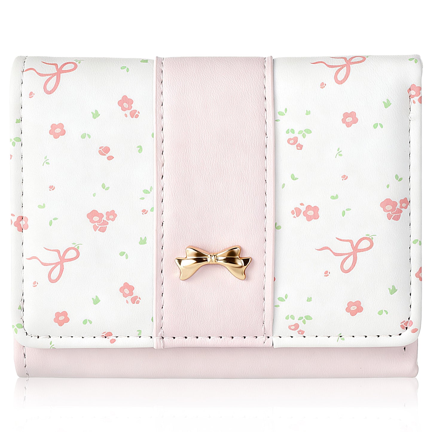Josojoou Floral Coquette Bow Small Wallet, Floral Bow Cute Wallets for Women, Cute and Fashionable Small Pink Wallet for ID Card, Credit Card, Gift Cards, Coins, Cash, Suitable for Women Girls
