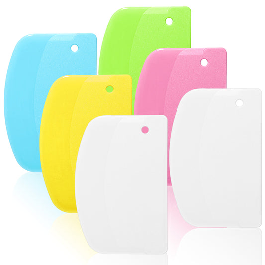 6Pcs Plastic Bread Scraper Hard Bench Scraper 5.3x3.54'' Flexible Dough Scraper Cutter Tools for Homemade Baking(Green, Pink, White, Blue, Yellow)