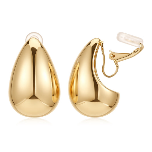 Gold Ball Clip On Earrings, Teardrop Chunky Non Pierced Earring, Gold Drop Clip on Earrings Dupes Ears Trendy Lightweight Clip-On Earring