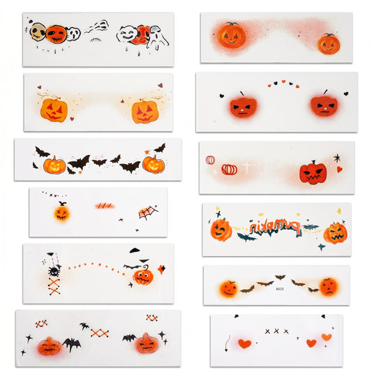 Yykazqe 12 Halloween Temporary Face Tattoos, Pumpkin Freckle Face Tattoos