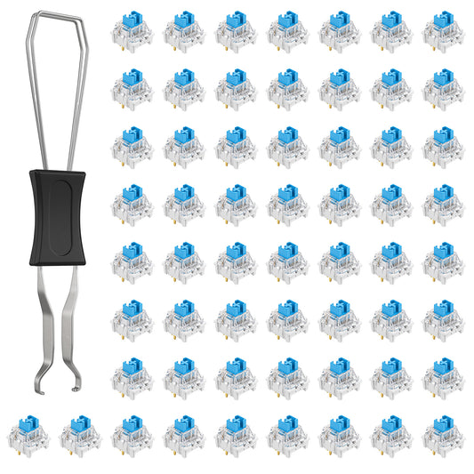 Keyboard Switches Set, Keyboard Clicker Keys Replacement, 3 Pin for Mechanical Gaming Keyboards, Blue Tactile Switches with Switch Puller(50Pcs)