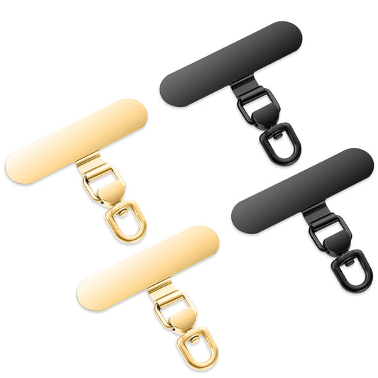 HekouJiub 6Pcs Universal Phone Tether Tabs Metal Phone Lanyard Tab Patches for Phone Lanyard Metal Phone Strap Replacement Part for Cell Phone(Champagne Gold+Black)