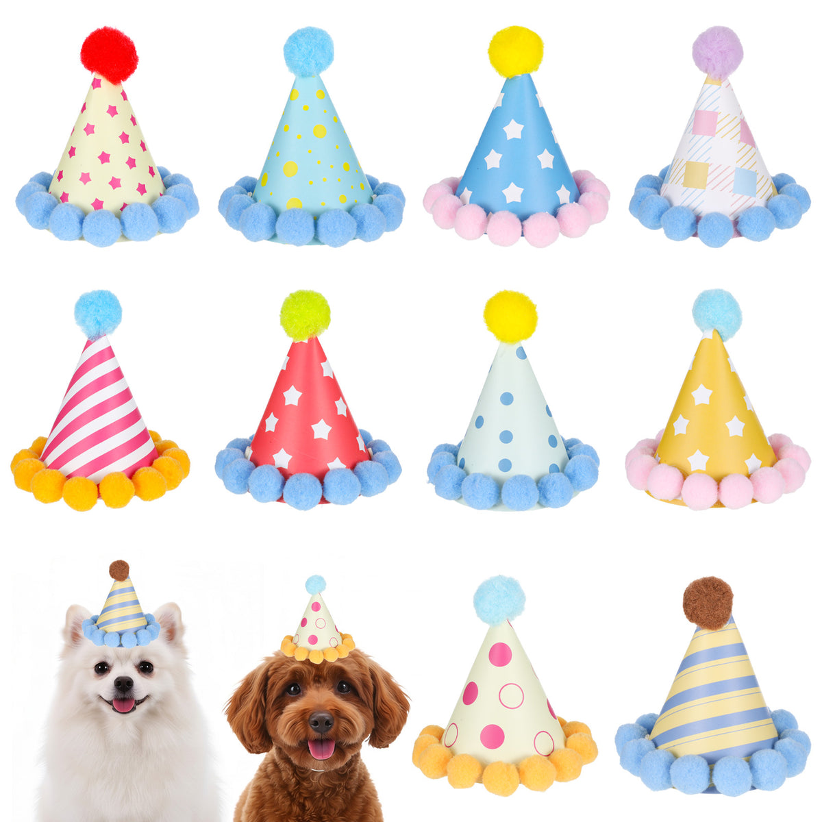 10pcs Colorful Mini Party Hats, Paper Cute Party Hats for Stuffed Animals