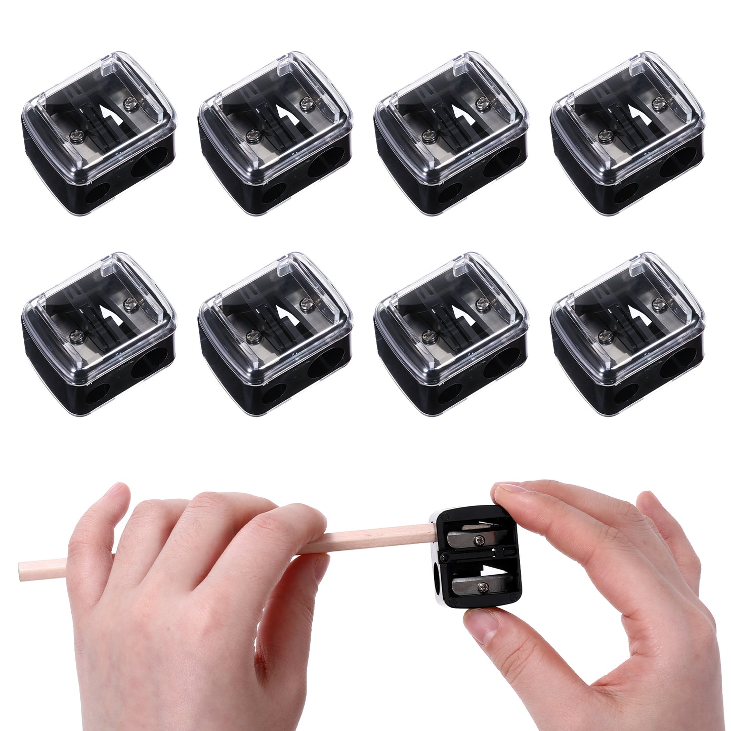 8Pcs Eye Pencil Sharpener, 2 Hole Makeup Pencil Sharpener, Lip Pencil Sharpener, Eyebrow Pencil Sharpener, Eyeliner Pencil Sharpener (Black)