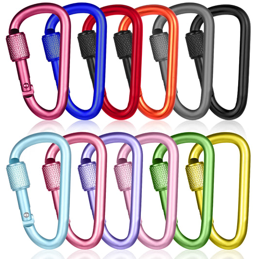 10 Pcs D-Shape Carabiner Clasp, 2.2inch Locking Carabiner Clip with Screw Gate, Carabiners Clips Key Chain Clip Hook for Key,Hiking, Outdoor Activities