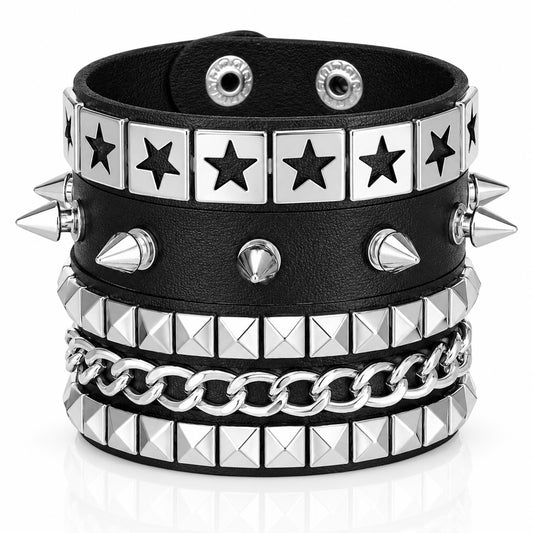 HekouJiub 3Pcs Punk Studded Bracelets for Women, Rock Leather Wrist Cuffs Emo Accessories