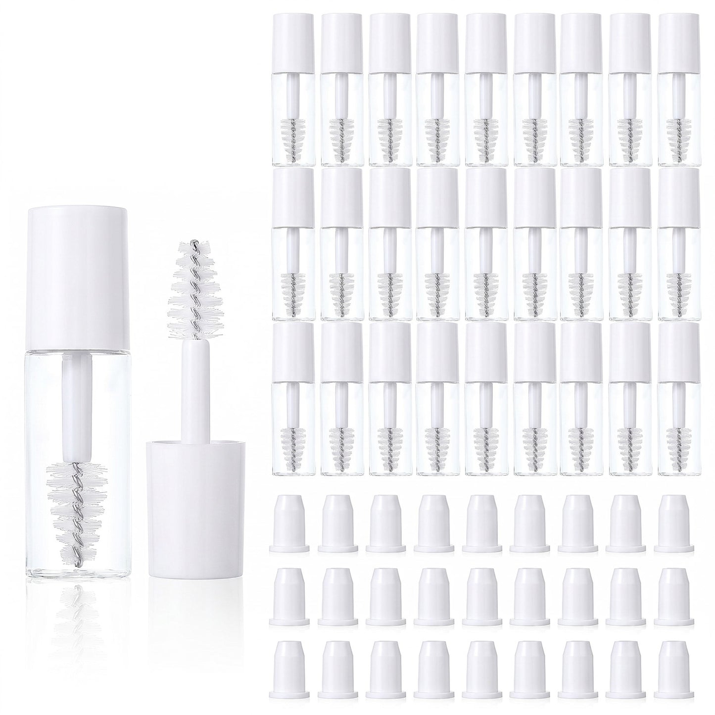 27Pcs Empty Mascara Tubes with Wand - 3ml Mini Empty Mascara Bottles with Brush Rubber Inserts Travel Size Eyelash Growth(White)