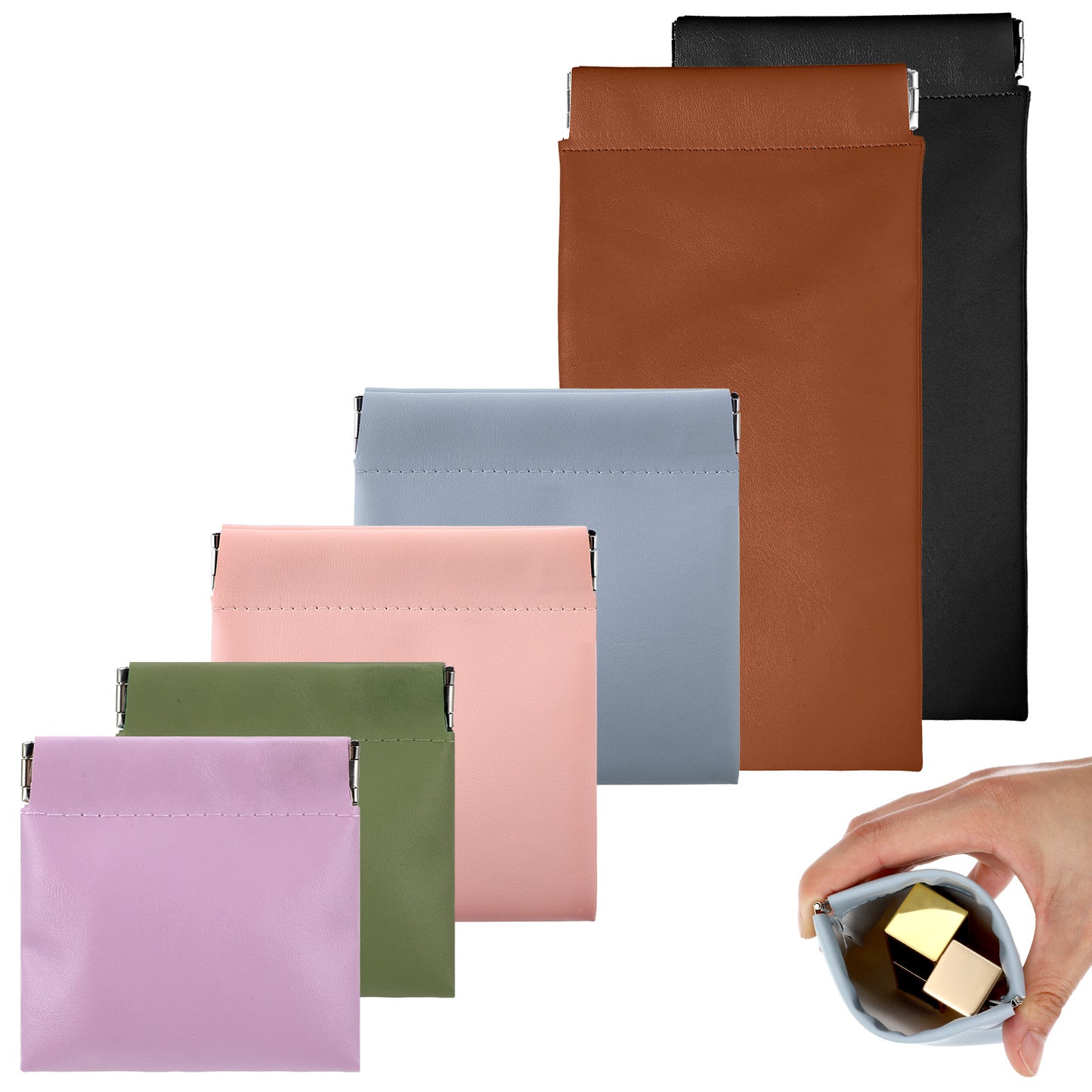 6 Pcs Pocket Cosmetic Bag Small Pocket Makeup Bag for Women Waterproof Snap Closure Organizer Pouch Portable Mini Travel Storage Bag for Cosmetics Headphones Jewelry (3 Sizes)