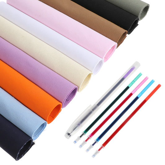 10 Pieces Embroidery Fabric Squares Including 10 Colors Embroidery Cloth 5 Colors Water-Soluble Pens Cross Stitch Fabric Precut Embroidery Cloth Fabric for Embroidery Project and Upholstery Decoration