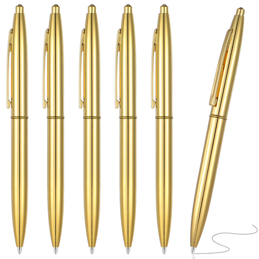 6pcs Gold Pens - Metal Ballpoint Pens,Retractable Black Ink Biro Pen,Gold Pen Bulk for Office, Wedding, Students & Teachers