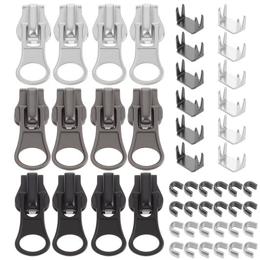 Zipper Repair Kit, 48 PCS Universal Fix a Zipper Replacement Kit for Jackets, Jeans, Bags, Luggage | Includes Automatic Lock Sliders & Stops | DIY Repair for Coats, Backpacks, Tents, Sports Gear