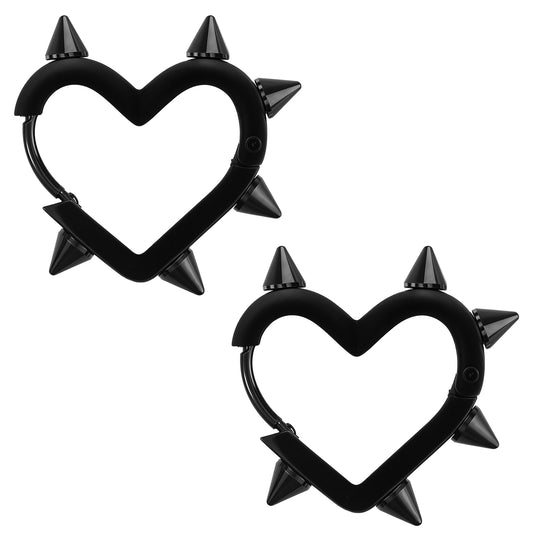 Spike Heart Hoop Earrings Gothic Black Heart Earrings Punk Earrings Emo Grunge Earrings Grunge Black Heart Jewelry Accessories for Women