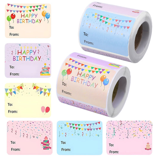 Telooco 400Pcs Happy Birthday Gift Tag Name Tags Stickers 2 x 1.85 Inch Waterproof Self Adhesive Presents Stickers Labels to from Festival Gift Seal Labels for Party Favors Wrapping Envelope Seals