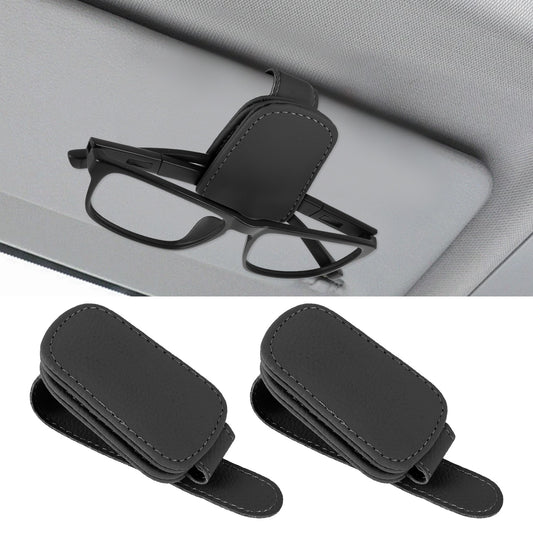Lusofie 2Pcs Sunglasses Holder for Car Magnetic Car Glasses Holder Sunglass Holders for Cars Sun Visor Leather Sunglasses Holders Auto Interior Accessories for Different Size Eyeglasses (Black)
