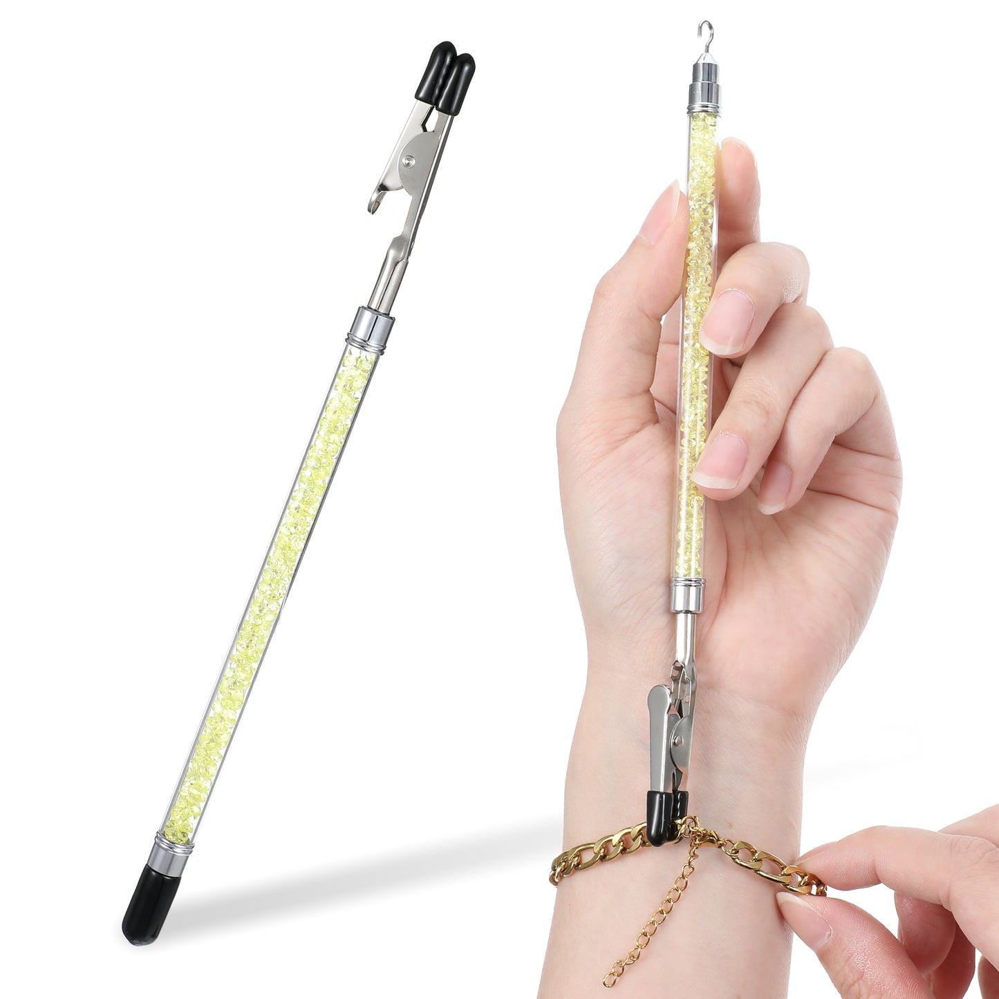 Bracelet Helper Tool Stainless Steel Bracelet Assistance Tool On Yourself Aid Jewelry Quick Wear and Removal Fastener Helper for Watch Necklace Clasps Zippers Closures Clasps(Yellow)