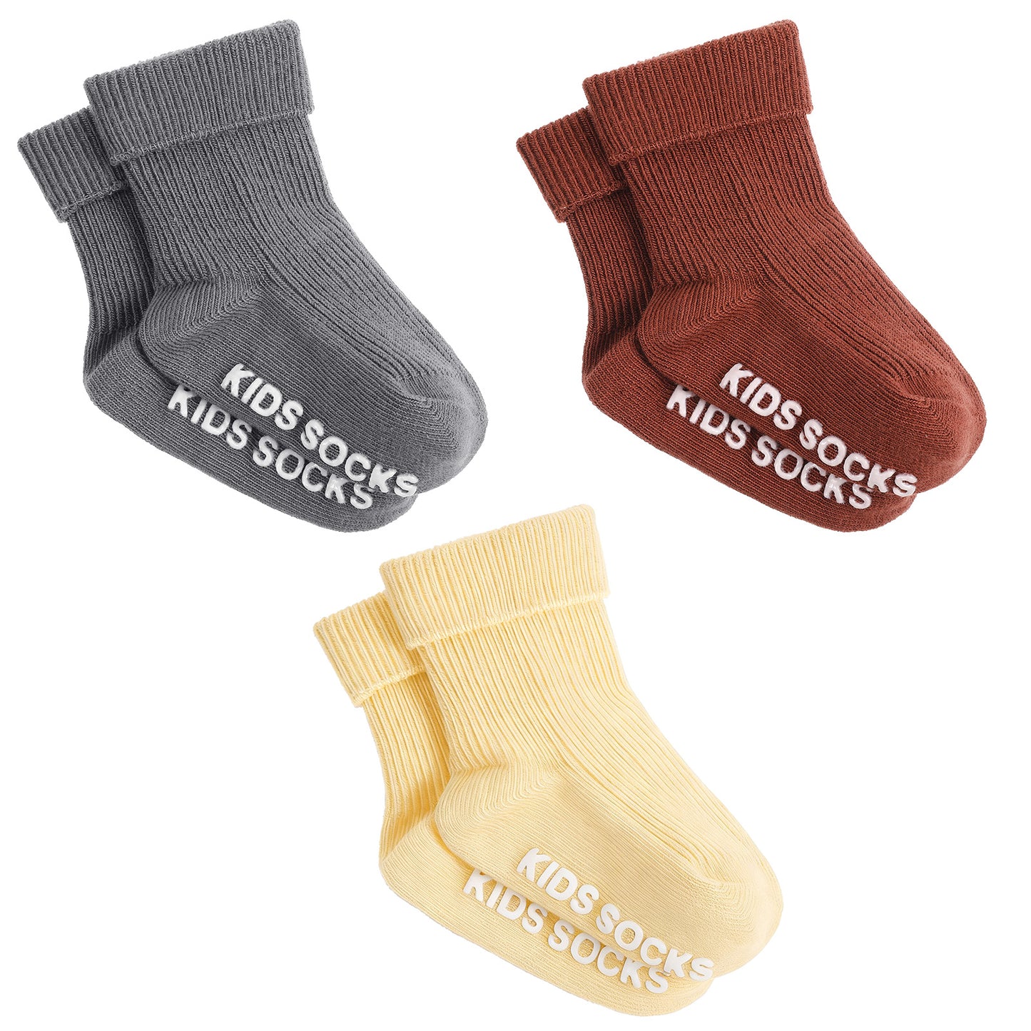 Neyauo 3 Pairs Unisex Baby Sock Soft Cotton Socks Mid-calf Socks for 6-12 Months Baby(Khaki, Brown, Gray)