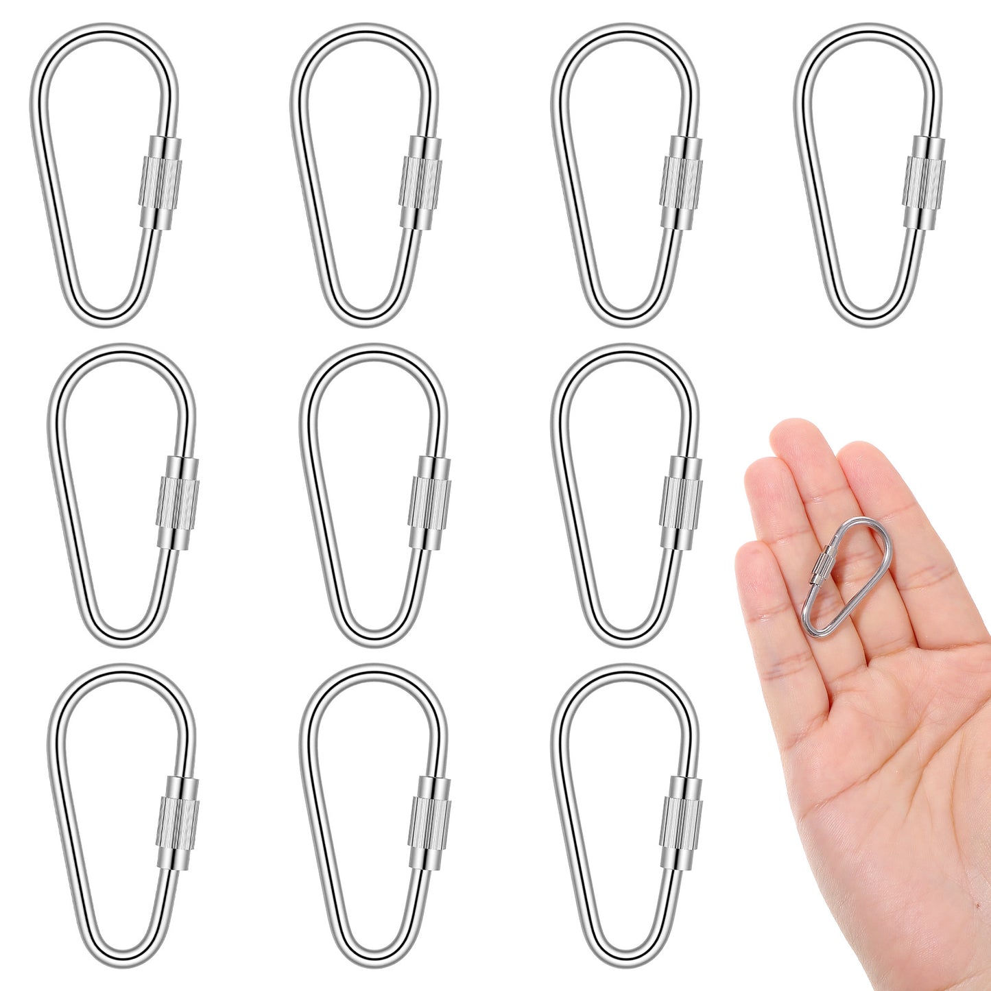10 Pieces Small Locking Carabiner Stainless Steel Quick Link Mini Locking Carabiner Spring Snap Key Ring Repair Lock Hooks for Keychain Outdoor Camping Small Animal Parrot Hanging Toys (Silver)