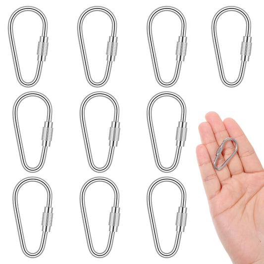 10 Pieces Small Locking Carabiner Stainless Steel Quick Link Mini Locking Carabiner Spring Snap Key Ring Repair Lock Hooks for Keychain Outdoor Camping Small Animal Parrot Hanging Toys (Silver)