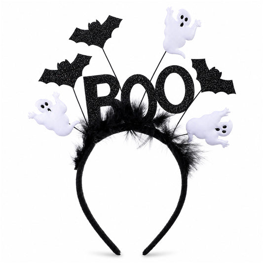 Halloween Headband, Boo Headband Hairband with Ghosts Glitter Bats