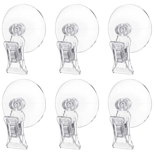 6 Pcs Transparent Aquarium Suction Cups with Clips - Plant Holder for Fish Tank - Clear Plastic fish Feeding Tool for Advertising Display Business Cards Fishes Feeding Veggie Feed Holder
