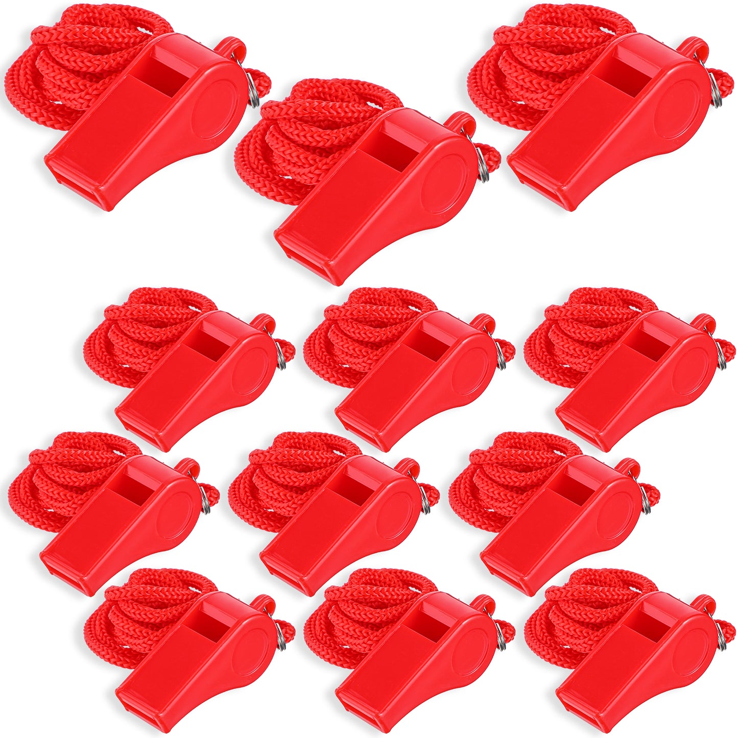 Neyauo 12 Pcs Red Whistles with Lanyard, 120dB Loud Whistle, Multi-use Plastic Whistle, Sports Whistles for Teachers, Referees Outdoor Activities